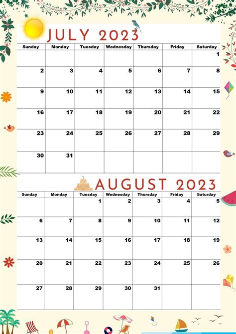 July 2023 Calendaraugust 2023 Calendar2023 - Etsy Ireland