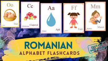 ROMANIAN Alphabet FLASHCARD with picture, Learning ROMANIAN, Romanian Letters