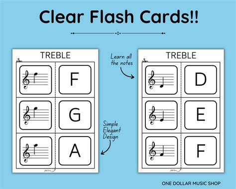 Treble Clef Music Note Flash Cards Printable at Home Flashcards for Beginner Musicians and Kids ...