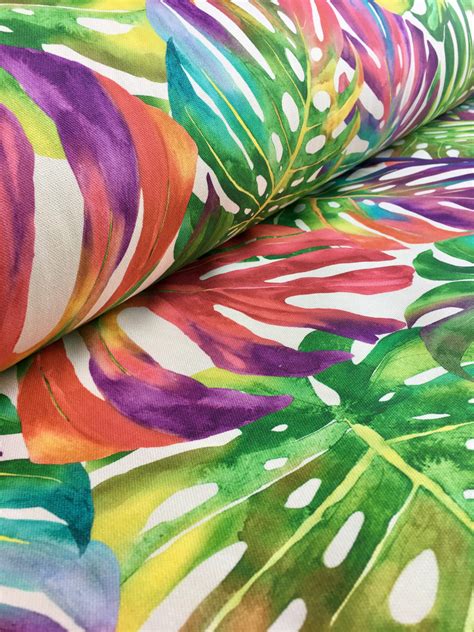 Tropical Palm Leaves Fabric Leaf Print Cotton Material Home Decor Curtains Upholstery - 140cm ...