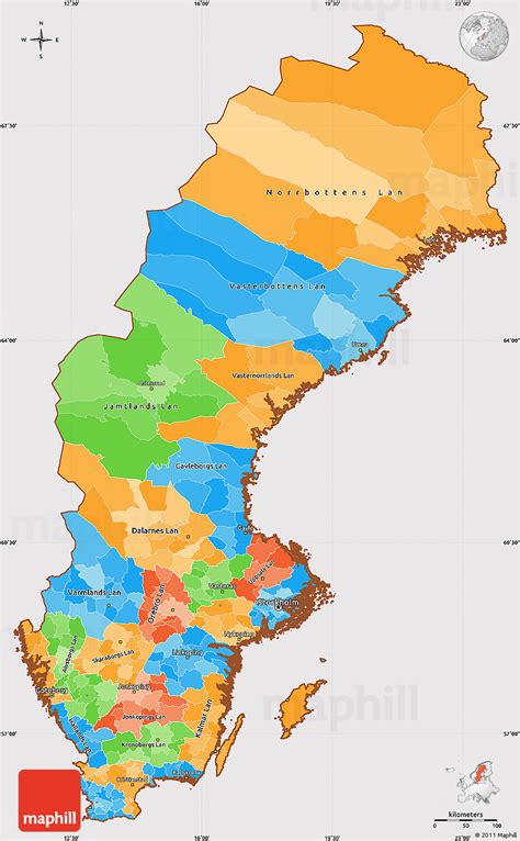 Political Simple Map of Sweden, cropped outside