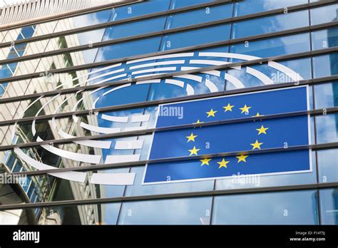 Logo of the European Parliament at the facade of European Parliament ...