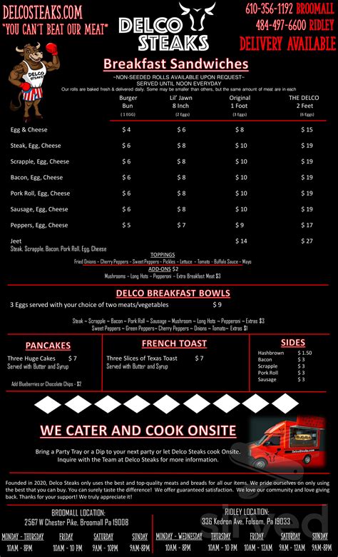 Delco Steaks Folsom menu in Folsom, Pennsylvania, USA