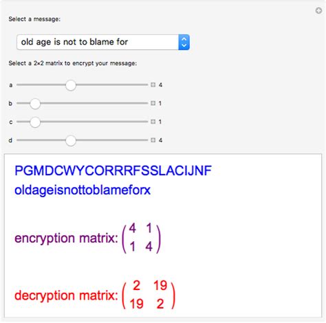 Hill Cipher Encryption and Decryption - Wolfram Demonstrations Project