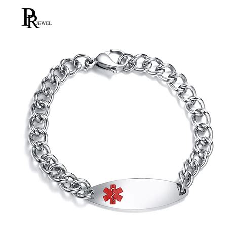 Free Engrave 13mm Medical Alert ID Bracelets for Diabetic Stainless Steel ID Bracelet For Women ...