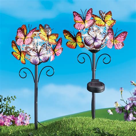 Solar Powered Colorful Butterfly Stakes - Set of 2 | Collections Etc.