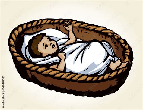 Little baby in a basket. Vector drawing Stock Vector | Adobe Stock