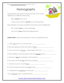 Homograph Worksheets