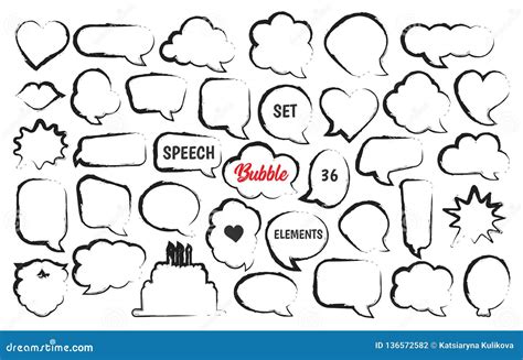 Speech Bubble Comic Vector Set in Hand Drawn Sketch Style Stock Vector - Illustration of chat ...