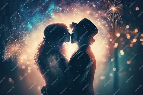 Premium Photo | Couple kissing at new years eve fireworks. non-existent person in generative ai ...