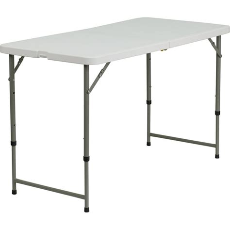 4-Foot Height Adjustable Bi-Fold White Plastic Folding Table w/ Handle ...