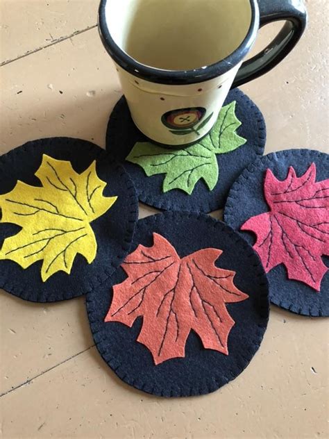 Fall leaf coasters set of 4/fall coasters / wool felt fall | Etsy Leaf Crafts, Wool Crafts ...