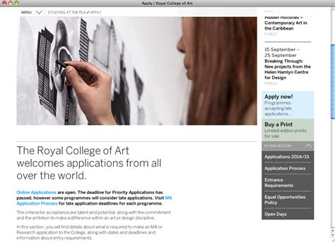 Royal College of Art London website - Fonts In Use