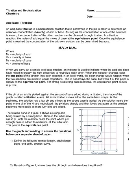 Titration and Neutralization Worksheet