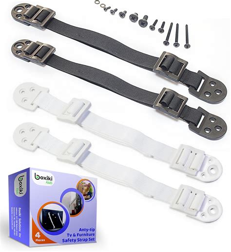 Anti-Tip Tv and Furniture Anchor Strap (2 Pairs) by Boxiki Kids. Black & White Child and Home ...