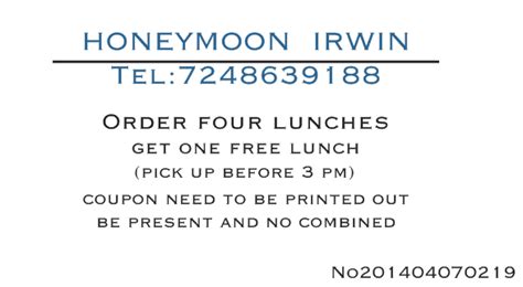 Printable coupons NOT for Online Orders. - HONEYMOON CHINESE RESTAURANT ...