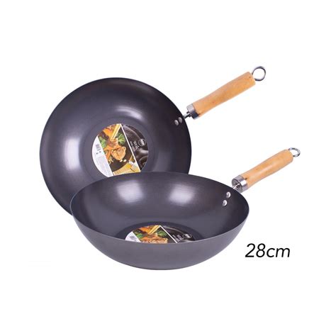 High Carbon Steel Non Stick Wok Pan W/ Wooden Handle – 28 cm – Nortram ...