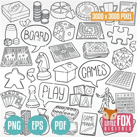 Board Games, Doodle Clipart Icons. Family Game Play Scrapbook Coloring Illustration. Playing ...