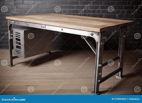 Industrial Desk with Wooden Top and Metal Legs Stock Illustration ...