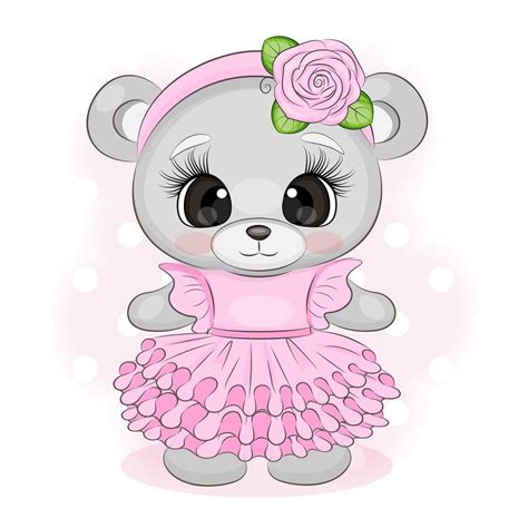 Teddy bear cute girl in a dress, textile print, t-shirt package vector illustration. 8215937 ...