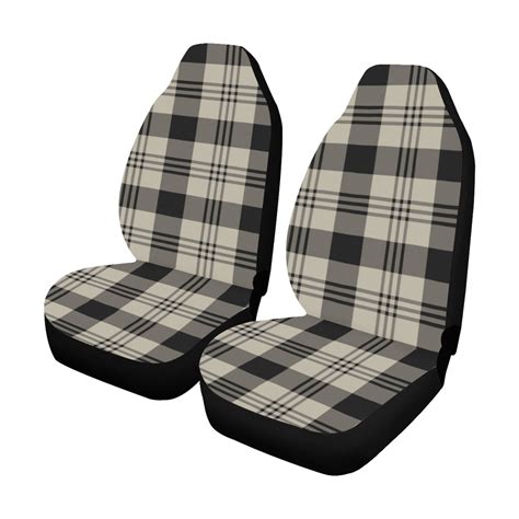 Buffalo Plaid Car Seat Covers 2 pc, Tartan Checks Black Beige Pattern ...