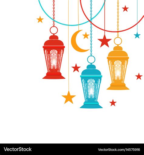 Ramadan kareem trans-colored lanterns in oriental Vector Image