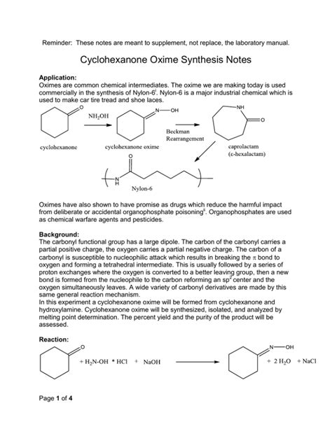 Cyclohexanone Oxime Synthesis Notes