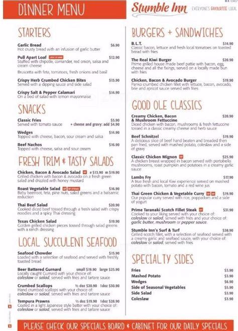 Stumble Inn Menu, Menu for Stumble Inn, Merrilands, New Plymouth - Menumania/Zomato