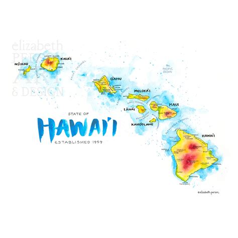 Hawaii Kaart Aquarel Illustratie HI Hawaiiaanse Eilanden - Etsy Nederland