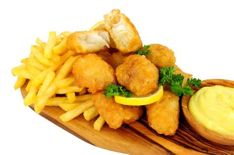 Cod Fish Nugget Bites With Curly Fries Stock Image - Image of parsley ...