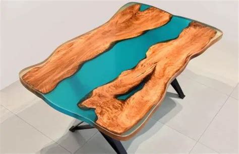 Sky Blue and Brown Modern Epoxy Resin Coffee Table, Without Storage at ...