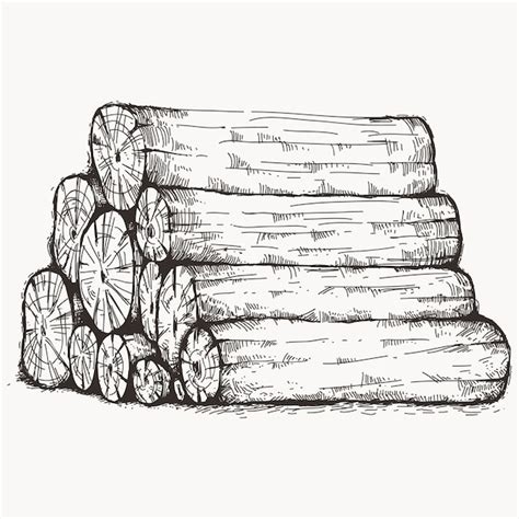 Piled up log wood sketch | Premium Vector