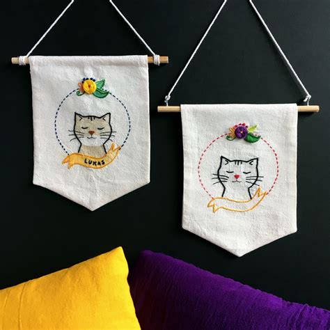 Embroidered Cat Banner | Cat & Raven