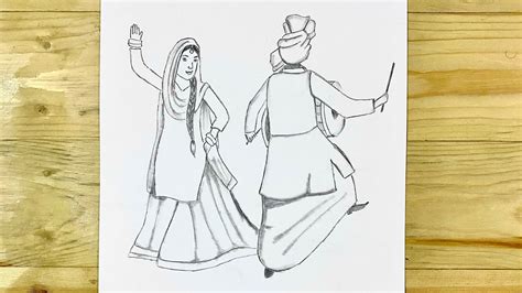 Draw A Lohri Couple / Drawing Tutorial / Dancing Couple / Bhangra ...