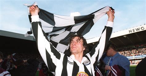 David Ginola holds a Newcastle flag, St. James Park, Newcastle upon ...