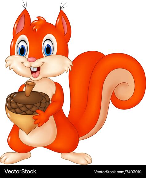 Cartoon funny squirrel holding acorn isolated Vector Image