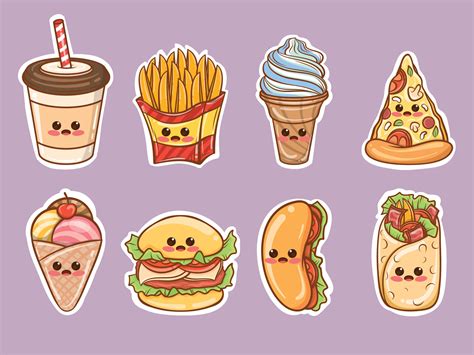 set of cute fast food sticker concept. 4267494 Vector Art at Vecteezy