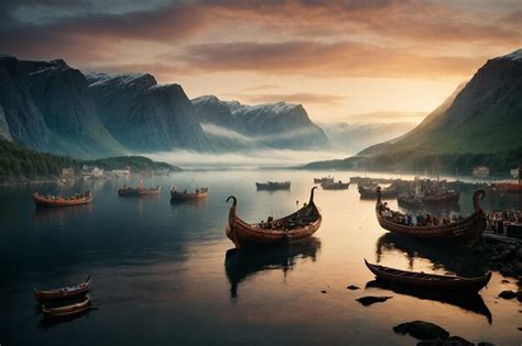 Premium AI Image | Nordic Saga Viking Ships at Twilight