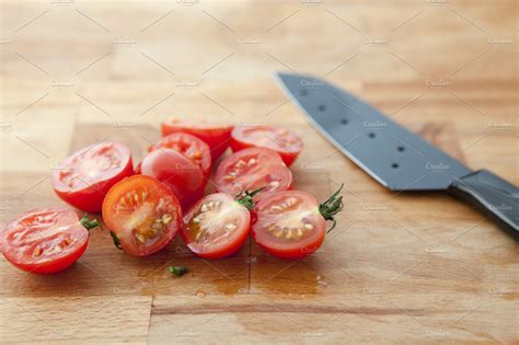 Sliced cherry tomatoes stock photo containing tomato and cherry | High-Quality Food Images ...