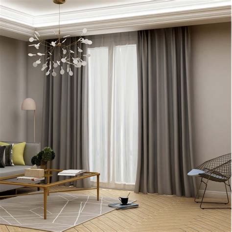 Modern Grey Blackout Curtain Solid Color Silk Imitation Curtain Living Room Bedroom Fabric(One ...