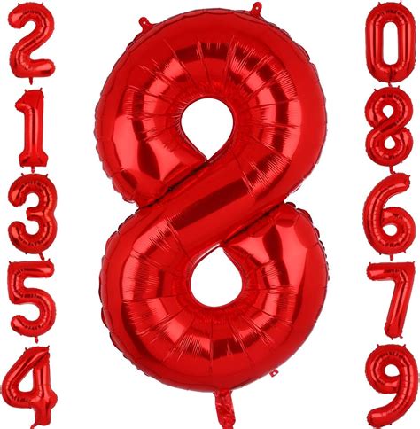 40 Inch Large Foil Number 8 Balloons Red Big Mylar Helium Balloon Birthdays Party Decorations ...