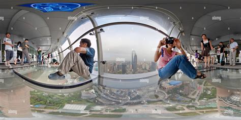 360° view of Shanghai Oriental Pearl TV Tower glass skywalk observation deck - Alamy