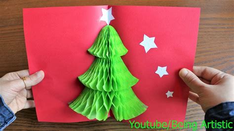 How To Make A 3D Christmas Tree Card / Diy Christmas Pop Up Card Red ...