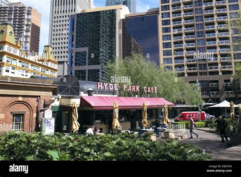 hyde park and hyde park cafe in the centre of sydney looking across to ...