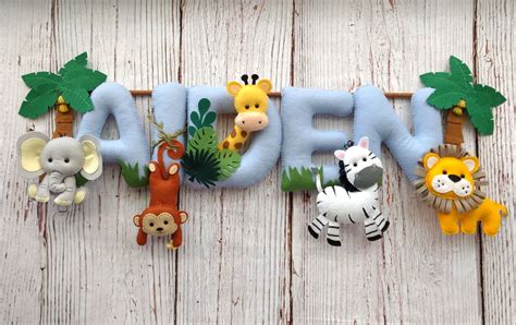 Safari felt name banner Large felt letters Nursery Decor Safari nursery Personalized gift Safari ...