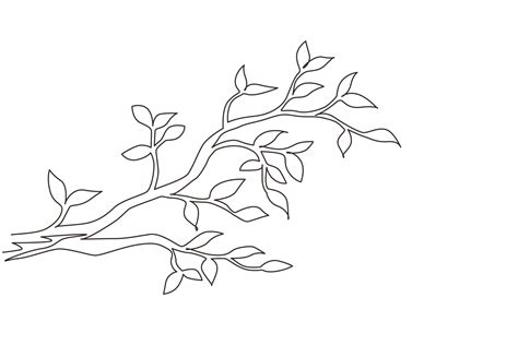 Single continuous line drawing leaf hanging from tree branch. Spring ...