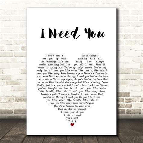 LeAnn Rimes I Need You White Heart Song Lyric Art Print ...