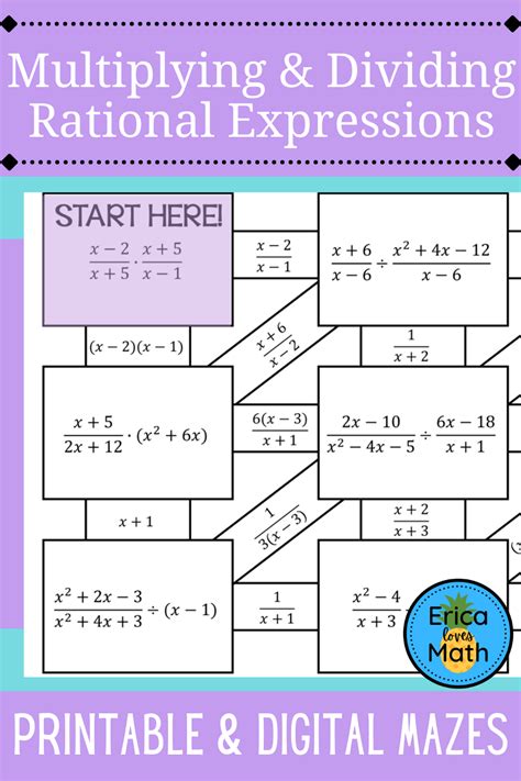 Multiplying & Dividing Rational Expressions Activity Printable & Digital Maze | Rational ...