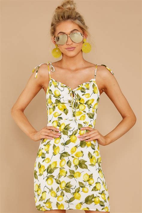 Sassy Yellow Lemon Print Dress - Short Wrap Sun Dress - Dress - $48.00 – Red Dress | Lemon print ...