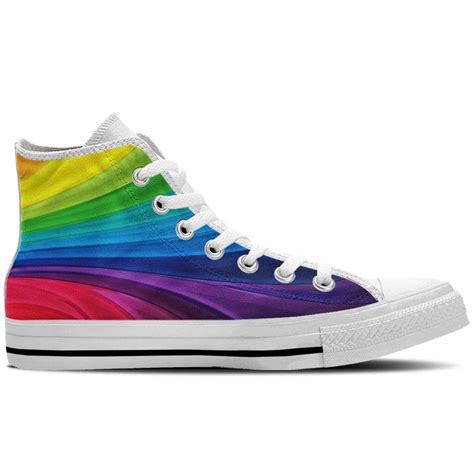 Rainbow Colors Men's High Top Sneakers / Custom Canvas Shoes With ...